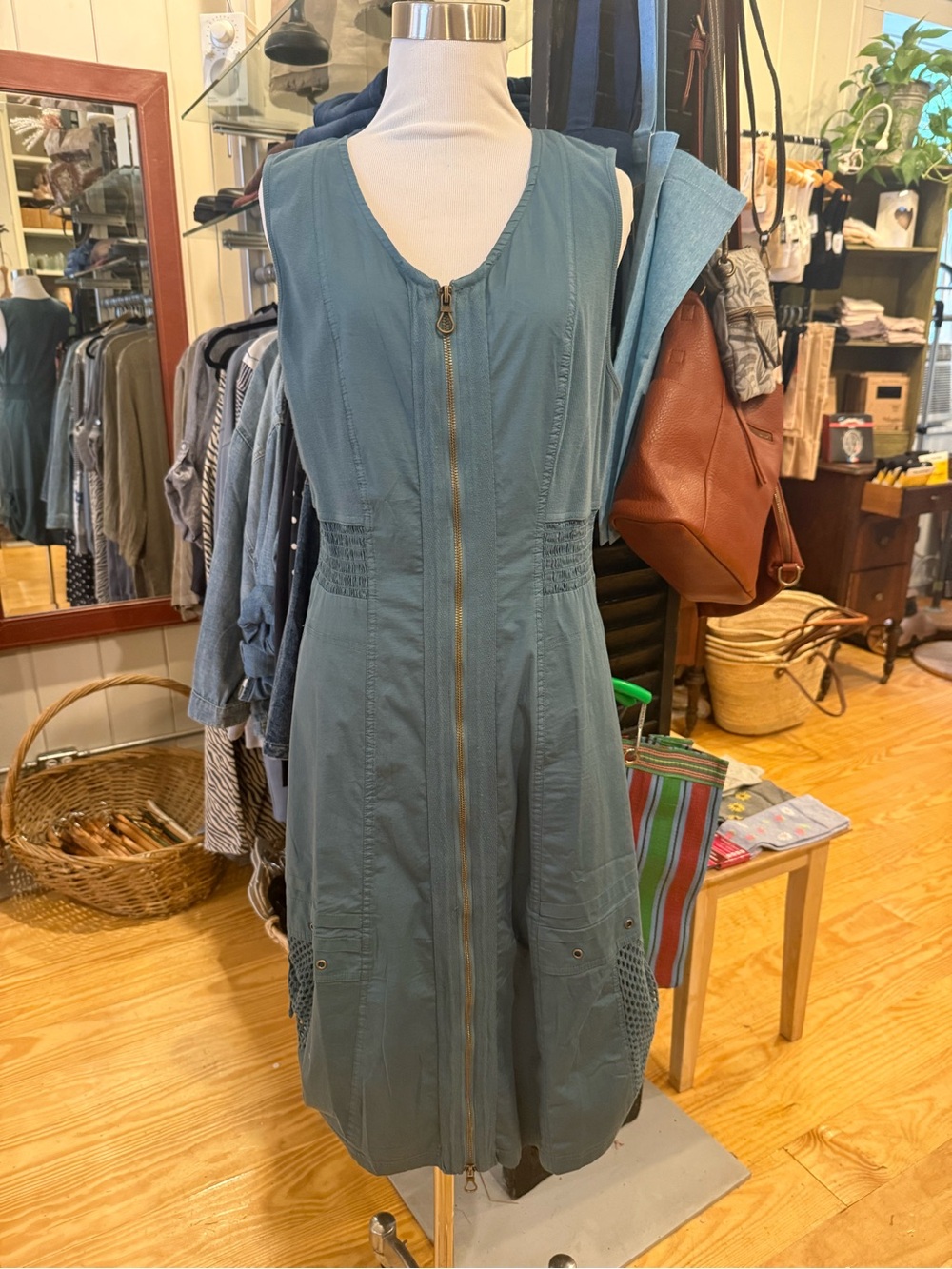 XCVI Slate Blue Sleeveless Zip-Front Midi Dress